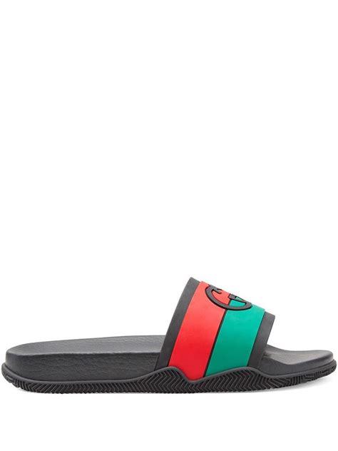 gucci logo slide rubber black|Gucci black rubber slides women's.